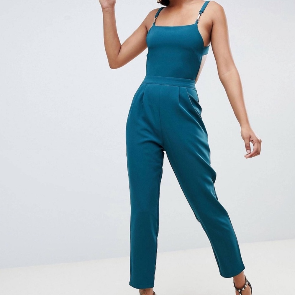 ✨ Asos Teal jumpsuit with gold trim detail
